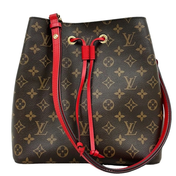 Louis Vuitton Brown Monogram Red Neonoe Bucket Bag Shoulder Tote - Picture 4 of 13
